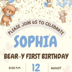 bear first birthday invitation