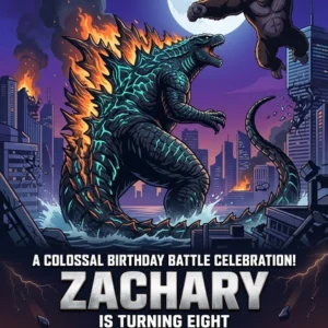 godzilla kong godzila boy birthday invitation