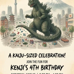 godzilla birthday invitation