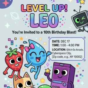 editables dandys world birthday invitation