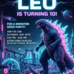 neon monster birthday invitation