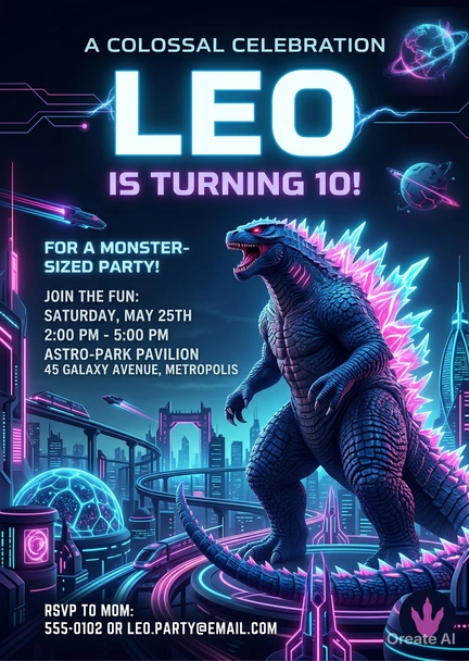 neon monster birthday invitation