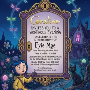 coraline birthday invitation