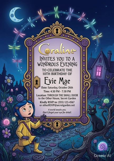 coraline birthday invitation