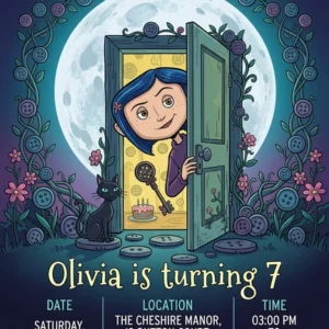 coraline wybie birthday invitation