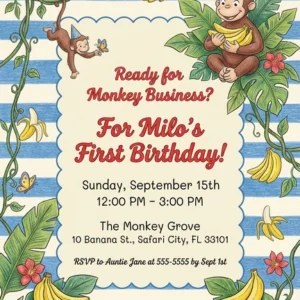 curious george blue version birthday invitation