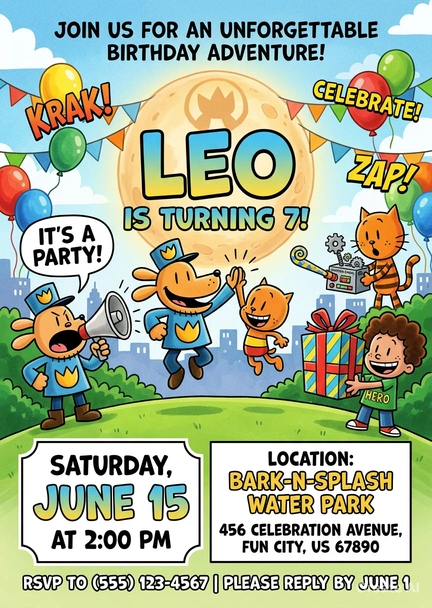 man dog man kids birthday invitation