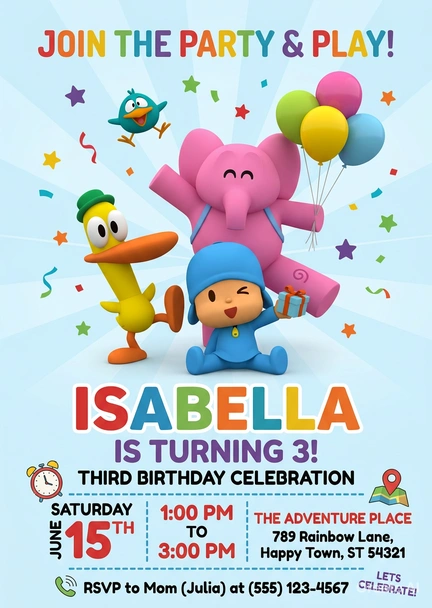 pocoyo birthday invitation