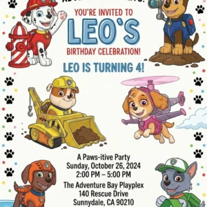 paw patrol birthday invitation