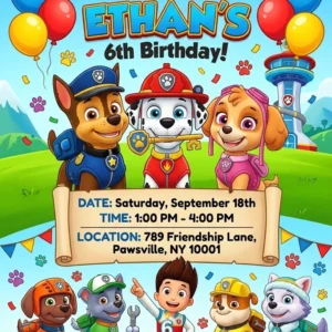 paw patrol birthday invitation