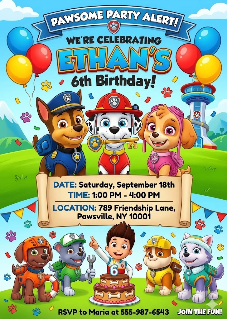 paw patrol birthday invitation