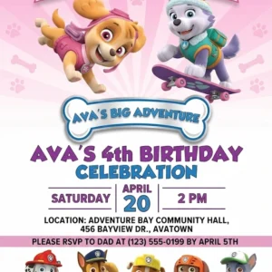 pink puppy birthday invitation