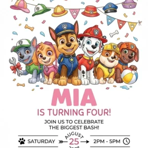 paw patrol 4th birthday invitation