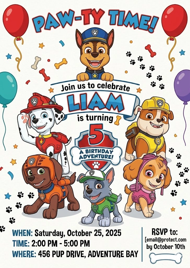 rescue puppy adventure video birthday invitation