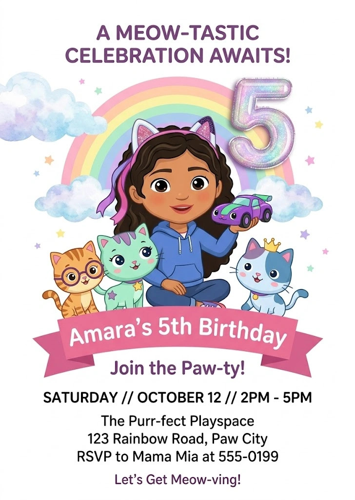 gabbys dollhouse birthday invitation