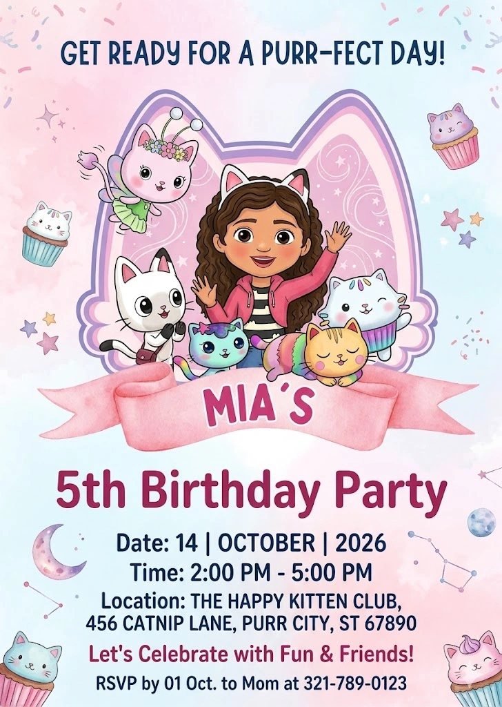 gabbys dollhouse birthday invitation