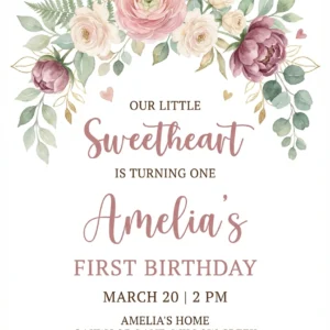 little sweetheart first birthday invitation