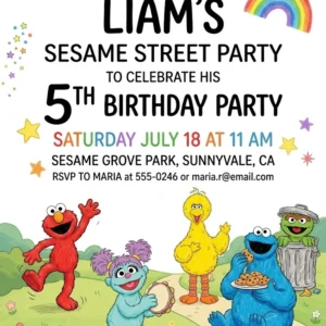 sesame street elmo 3rd birthday invitation
