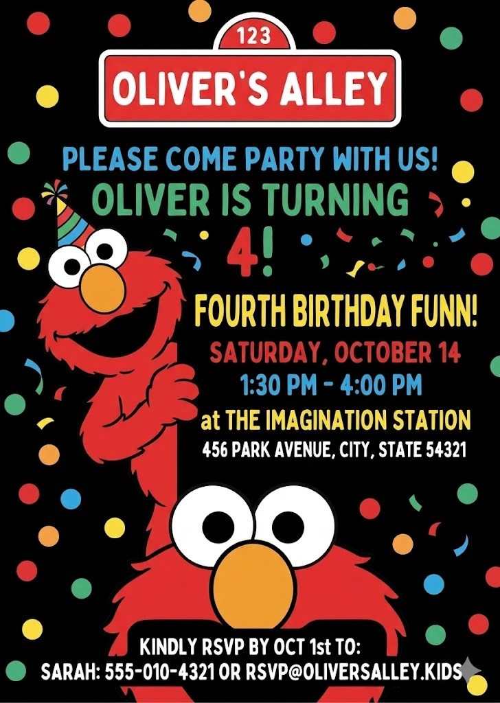sesame street elmo birthday invitation