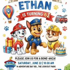 paw patrol birthday invitation