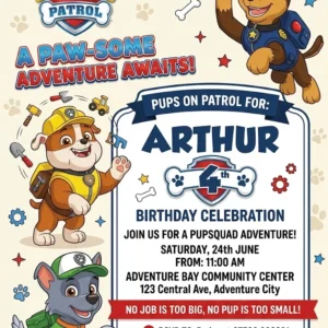 paw patrol birthday invitation