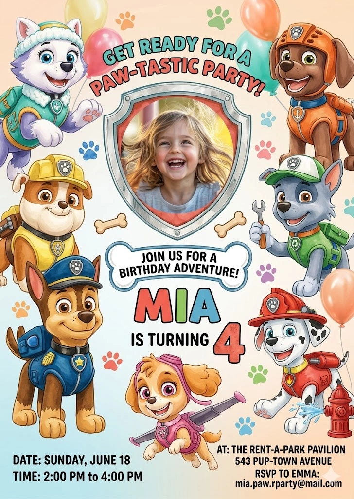 paw patrol birthday invitation