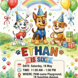 paw patrol birthday invitation