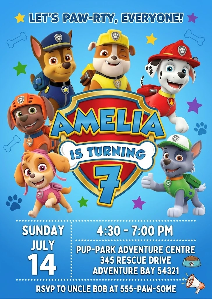 paw patrol birthday invitation