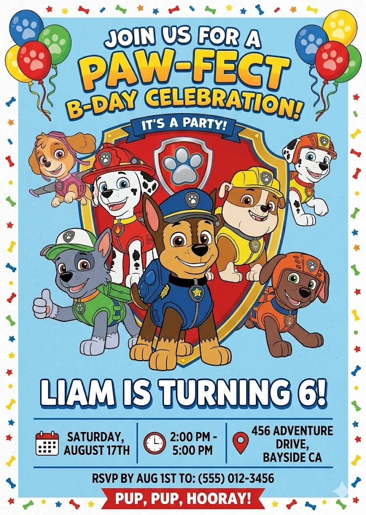 paw patrol birthday invitation