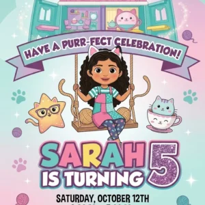 gabby dollhouse birthday invitation