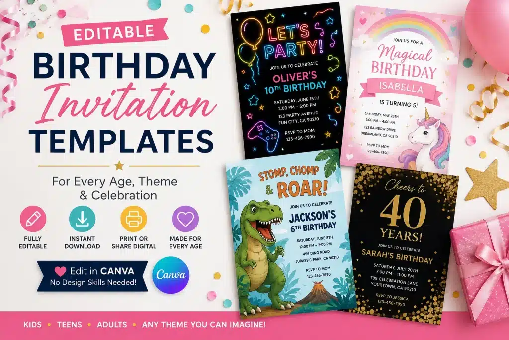 Editable Birthday Invitation Templates for Every Age & Theme